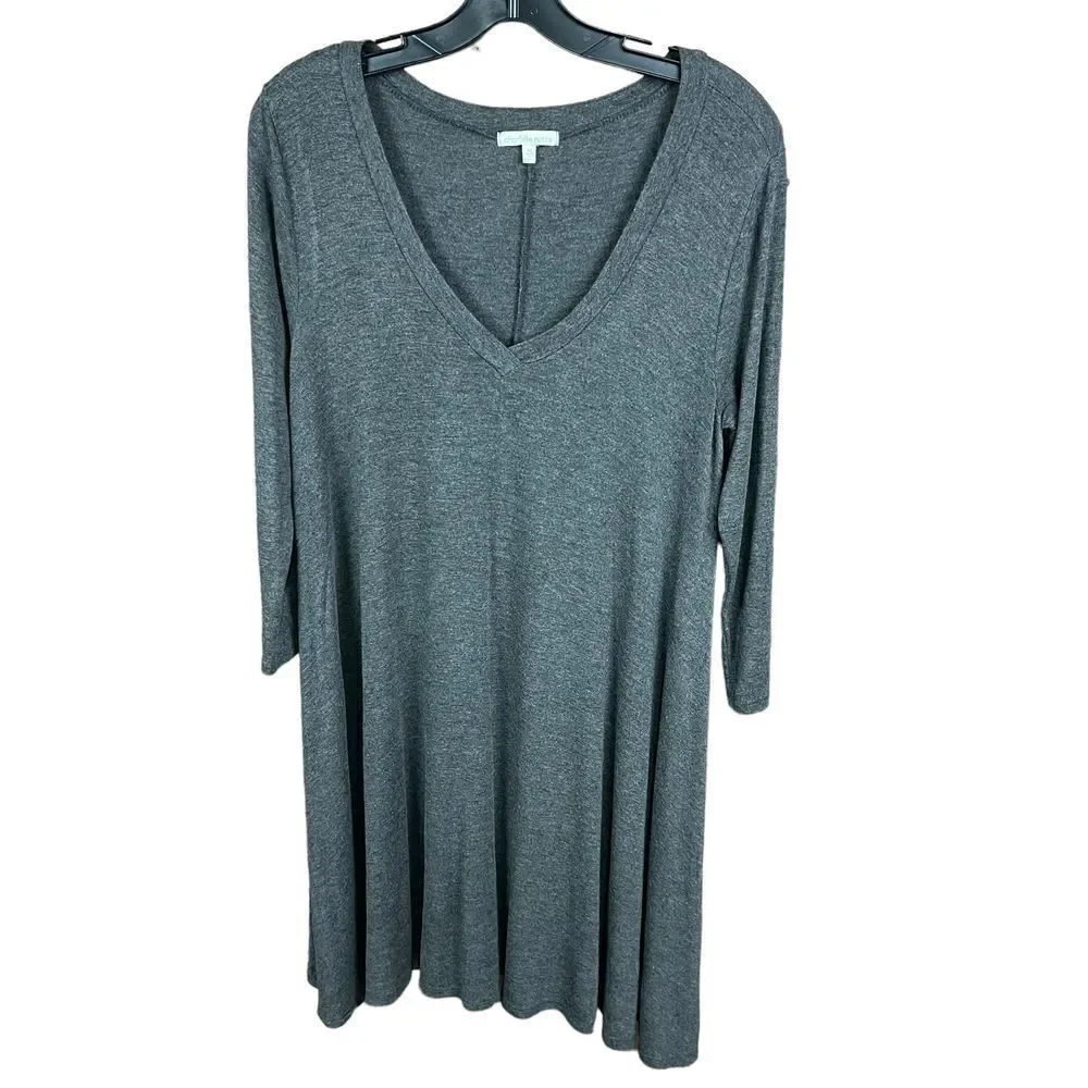 Charlotte Russe Tunic Dress V Neck Grey 3 Quarter Sleeves Jersey Knit Medium